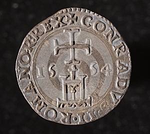 Ancient silver coin of republic of genoa italy