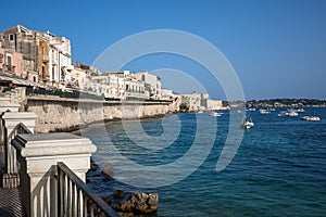 Ancient Siracusa city during sunset, Sicily island photo