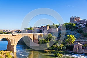 Ancient spanish city Toledo in sunrise light