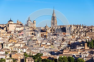 Ancient spanish city Toledo in sunrise light