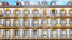 Ancient spanish style windows facade, San Sebastian