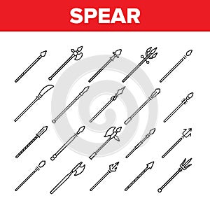 Ancient Spears Weapon Vector Linear Icons Set