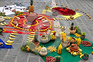 An ancient spiritual ceremony Chakana of indigenous of the central Andes. Ecuador