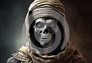Ancient spooky mummy portrait with illustration. Ai genrative