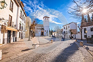 Ancient square in historic Albayzin neighbourhood of Granada