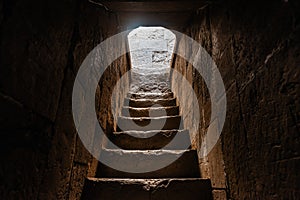 Ancient staircase in Diri Baba mausoleum, 14th century, Gobustan city, Azerbaijan