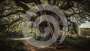 Ancient staircase leads to spooky abandoned hut generated by AI