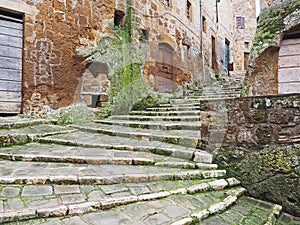 Ancient stairs in the medieval town of Pitigliano, Italy