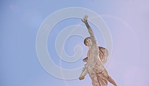 Ancient statue of antique god of commerce, merchants and travelers Hermes Mercury. Horizontal image
