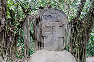 Ancient statue in archeological park in San Agustin