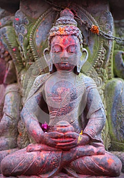 Ancient statue of Buddha at the temple in Bhaktapur, Kathmandu v