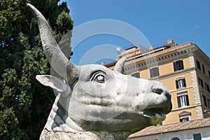 Ancient statue of Bull in baths of Diocletian Thermae Diocletiani in Rome