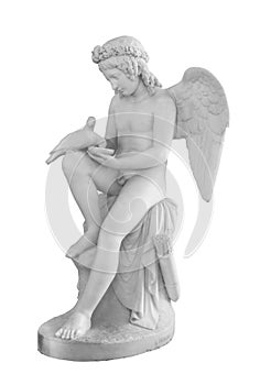 Ancient statue. Cupid with doves sculpture of Luigi Bienaime. Masterpiece isolated photo with clipping path