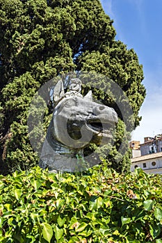 Ancient statue of horse in baths of Diocletian -Thermae Diocletiani- in Rome. Italy