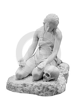 Ancient statue. The Penitent Magdalene sculpture of Antonio Canova. Masterpiece isolated photo with clipping path