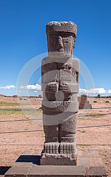 Ancient statue at Tiwanaku Tiahuanaco, Pre-Columbian archaeological site - La Paz, Bolivia