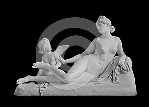 Ancient statue. Venus and Cupid sculpture of Pietro Tenerani. Masterpiece isolated with clipping path