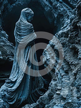Ancient Statue of Woman Standing in Cave