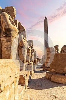 Ancient statues of The Precinct of Amun-Re in the Third Pylon of Karnak Temple, Egypt