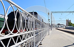 Ancient steam locomotive, Moscow museum of railway in Russia, Rizhsky railway station Rizhsky vokzal, Riga station