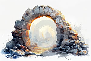 Ancient Stone Archway in Watercolor Illustration