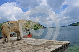 Ancient stone art, elephant, jaisamand lake, rajasthan,India