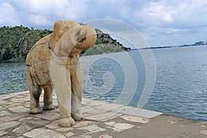 Ancient stone art, elephant, jaisamand lake, rajasthan,India