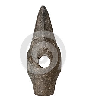 Ancient stone ax on a white background, isolated