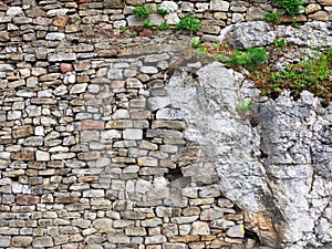 Ancient Stone Block Wall Joining Rock face, Bulgaria