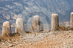 Ancient stone bollards used as guardrail - Veneto Italy