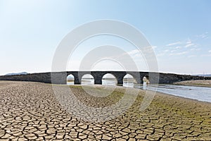 Ancient stone bridge in poyang lake