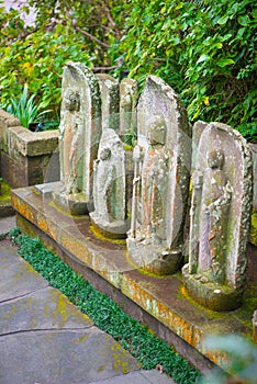 Ancient stone-carved Jizo statues in Haze-dera temple