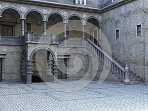 Ancient Stone Castle Courtyard Background