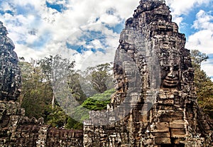 Ancient stone faces of Bayon temple, Angkor, Cambodia