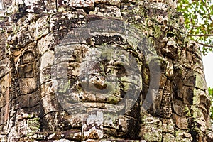 Ancient stone faces of Bayon temple, Angkor, Siem Reap, Cambodia