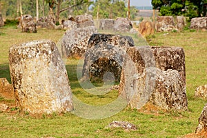 Ancient stone jars in a Plain of Jars Site #1 near Phonsavan, Xienghouang province, Laos.
