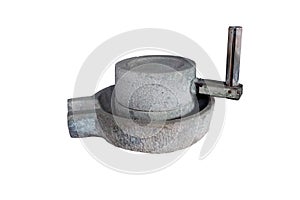 Ancient stone mill mortar isolated on white background.