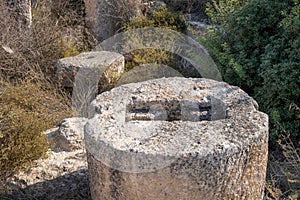 ancient stone millstones found at excavations, Judean Hills, Israel