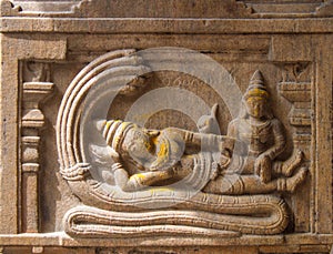 Ancient stone mural of Vishnu.