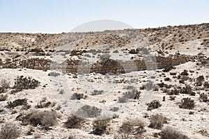 Ancient Stone Nabatean Agricultural Terrace in the Negev Desert in Israel