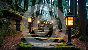 ancient stone path a mosscovered stone path l ai generated photo