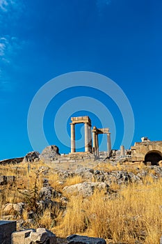 Ancient stone pillars of acropolis Lindos