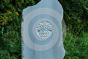 Ancient stone religion trinity symbol carving. Similar in style to the more common symbol, this is the triple trinity symbol.