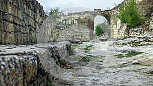 Ancient stone road. Museum Residency of Crimean Khan. Old muslim cemetery. Muslim culture Bakhchisaray, Crimea