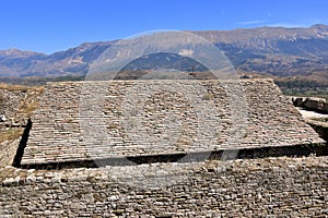 Ancient stone roof of old houses in Albania