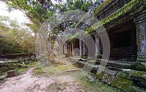 Ancient stone ruins of Ta Prohm temple, Angkor, Cambodia.