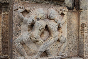 Ancient stone sculpture in the Brihadeeswarar Temple in Thanjavur