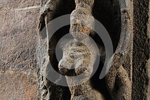 Ancient stone sculpture in the Brihadeeswarar Temple in Thanjavur