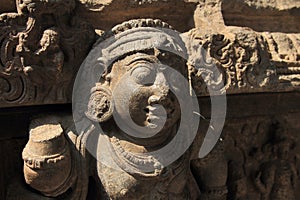 Ancient stone sculpture in the Brihadeeswarar Temple in Thanjavur