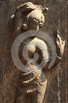 Ancient stone sculpture in the Brihadeeswarar Temple in Thanjavur